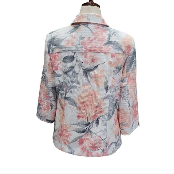 EUC Alfred Dunner Women's Jacket Peach Floral Open Padded 3/4 Sleeve 10 - Picture 2 of 9